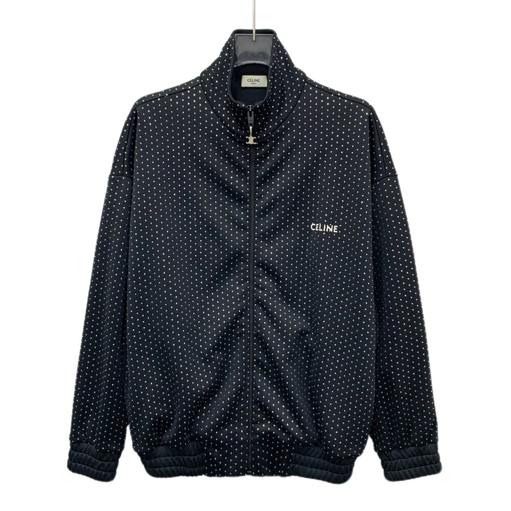 Celine Black full-rhinestone letter print zip-up long-sleeve jacket